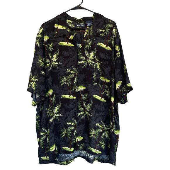 Puritan Mens Tropical Hawaiian Shirt XXL Button Up Rayon Palm Tree Black Green - Picture 1 of 11